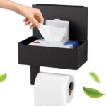 Heatigo Toilettenpapierhalter Schwarz – 2in1 Klorollenhalter mit Feuchttücherbox & Ablage