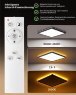 BLNAN LED Deckenleuchte 30cm Eckig – 24W Dimmbar mit Fernbedienung & Nachtlicht – Bild 4