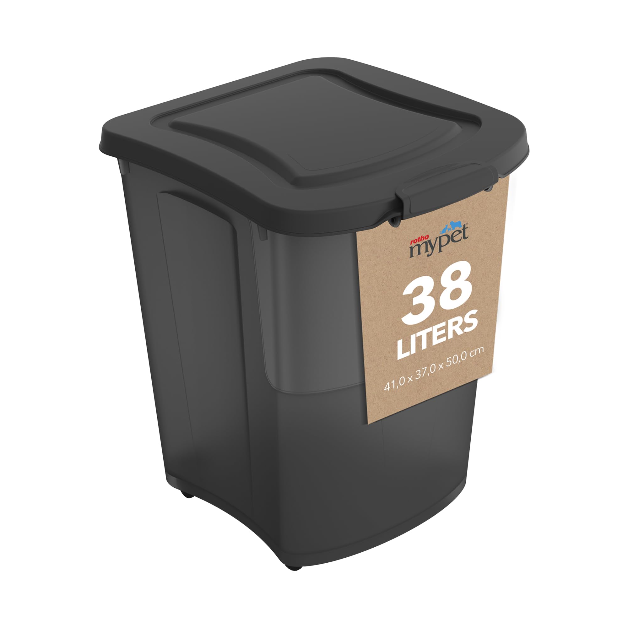 Rotho Archie Tierfutterbehälter 38l – Luftdichter Pet Food Container mit Rollen