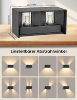 Ledronix LED Wandlampe mit G9 Austauschlampe – IP54 Aussen-Wandleuchte mit einstellbarem Lichtstrahl – Bild 5