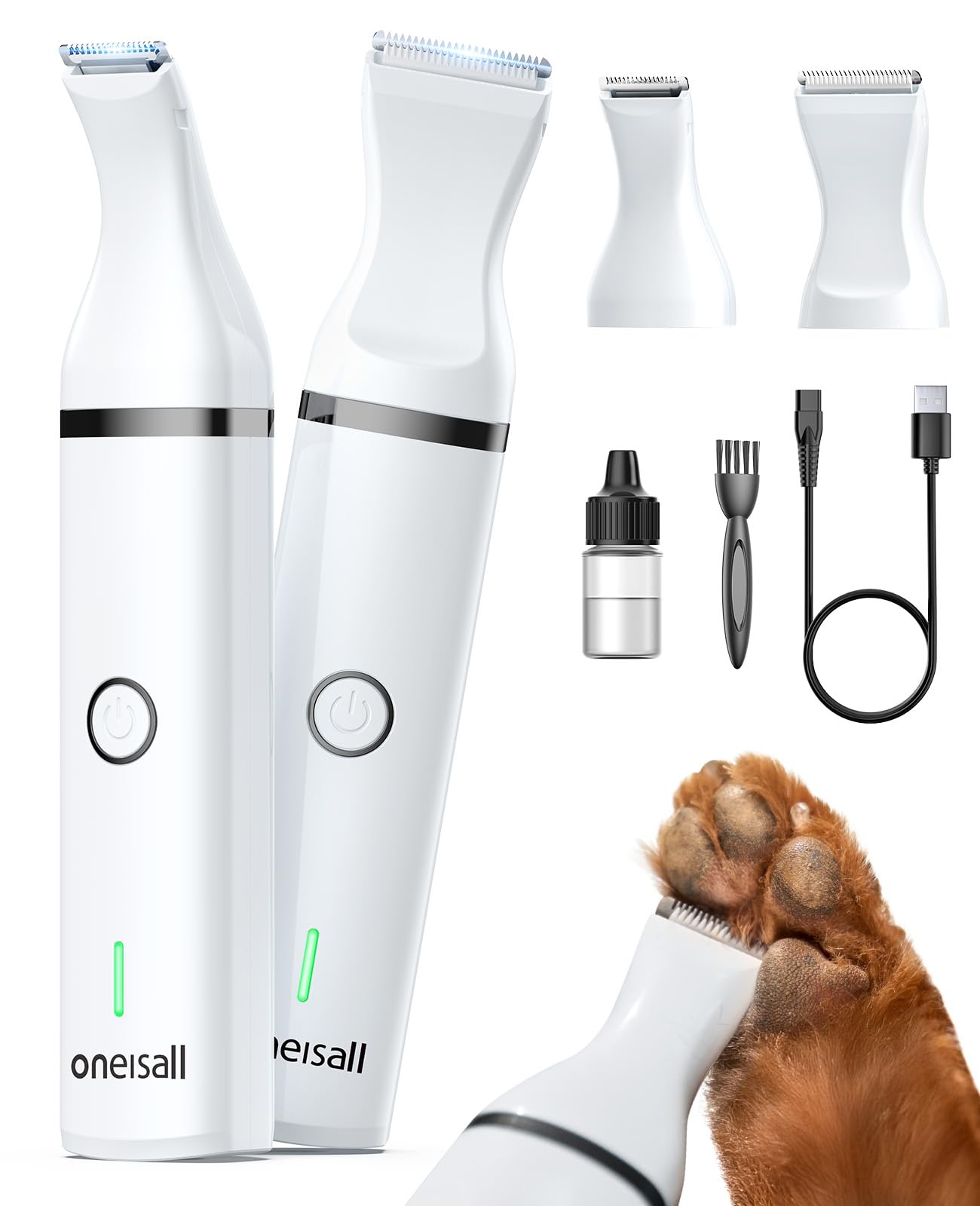 oneisall 2in1 Pfotentrimmer für Hunde & Katzen – Geräuscharm mit 2h Laufzeit