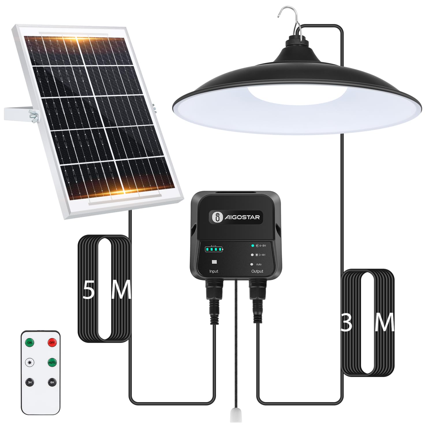 Aigostar Solar-Hängeleuchte 8m Kabel mit Fernbedienung – 6000 mAh IP65 Gartenleuchte