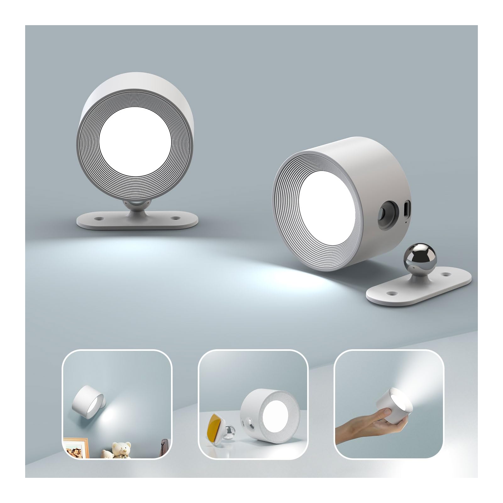 Feallive LED Wandleuchte mit Akku 2er Set – Touch Control, 360° drehbar, kabellos