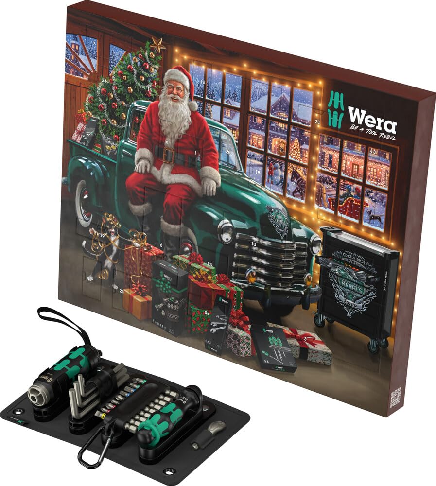 Wera Adventskalender 2026 – 24-teiliges Werkzeug-Set mit LED-Schraublampe
