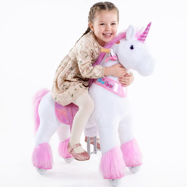 PonyCycle® Modell U Einhorn Rosa – Reit-Spielzeug für Kinder 4–7 Jahre mit Bremse