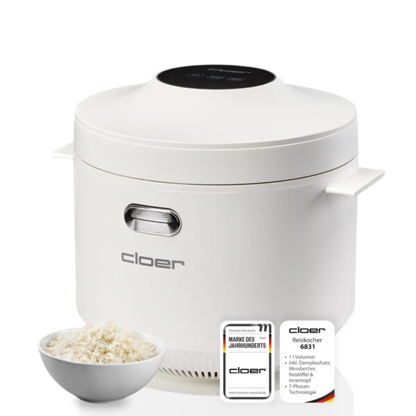 Cloer 6831 Reiskocher 1 l mit Dampfaufsatz – 7-Phasen-Technologie & 24h Warmhalte