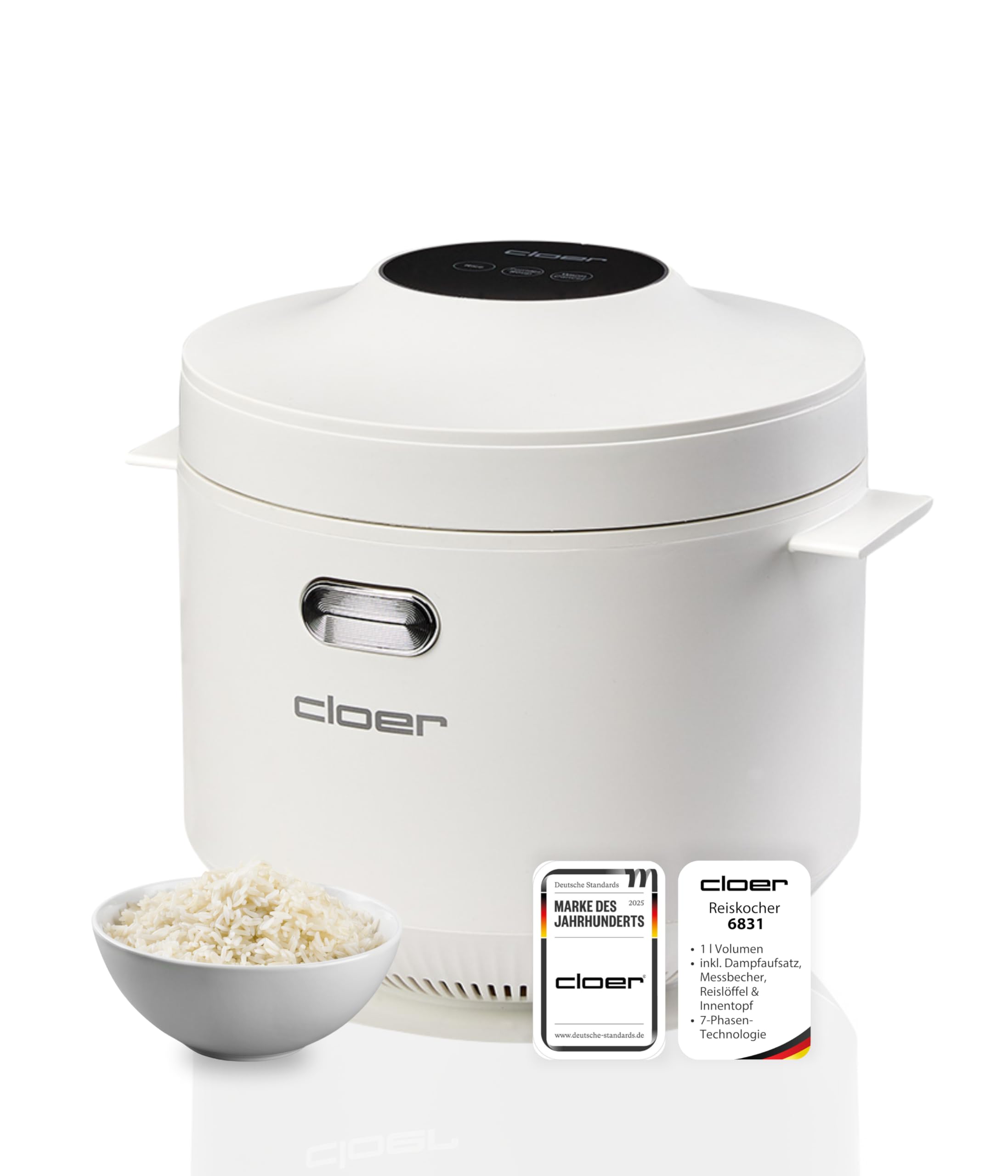 61n-QnHl5EL._SY2560_.jpg Cloer 6831 Reiskocher 1 l mit Dampfaufsatz – 7-Phasen-Technologie & 24h Warmhalte – Bild 1