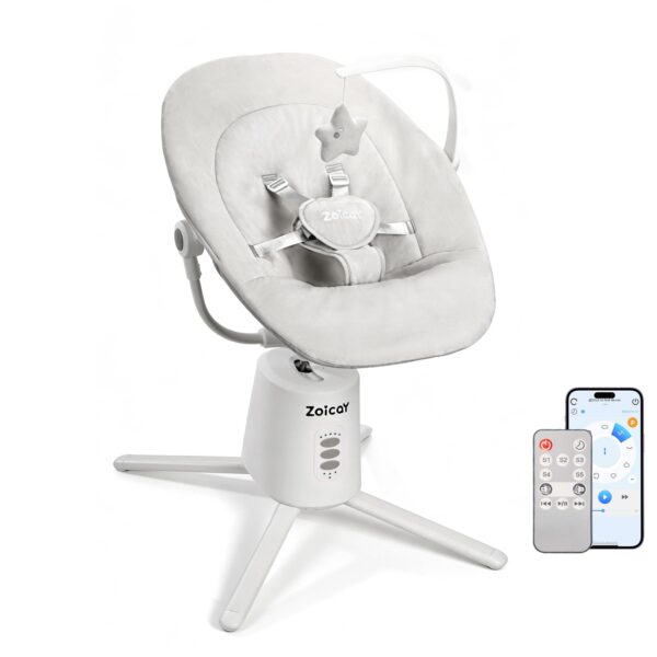 Zoicay Elektrische Babywippe mit 3 Modi & Fernbedienung – Bluetooth Steuerung für 0-9 Monate