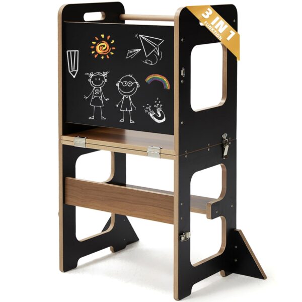 labebe Montessori Lernturm 3 in 1 mit Tafel – Klappbar & Sicher ab 1 Jahr