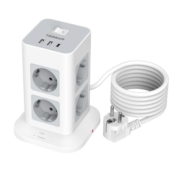 TESSAN 11 in 1 Steckdosenleiste mit USB-C & 2M Kabel – Überspannungsschutz 3600W