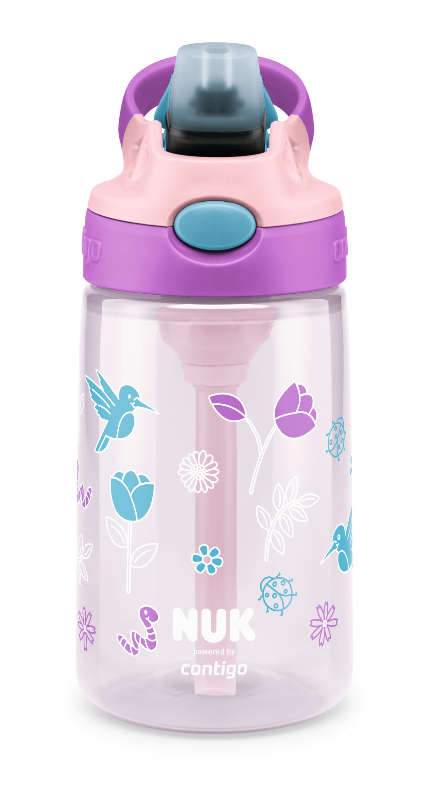 NUK Easy Straw Cup 420 ml – Auslaufsichere Trinkflasche mit Knopfdruck für Kinder ab 4 Jahren