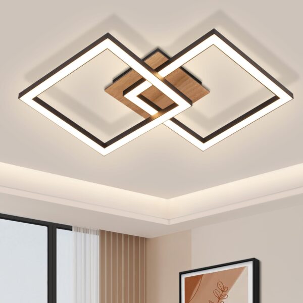 CBJKTX LED Deckenleuchte 24W Schwarz-Holz 3000K Warmweiss – Modern Design für alle Räume