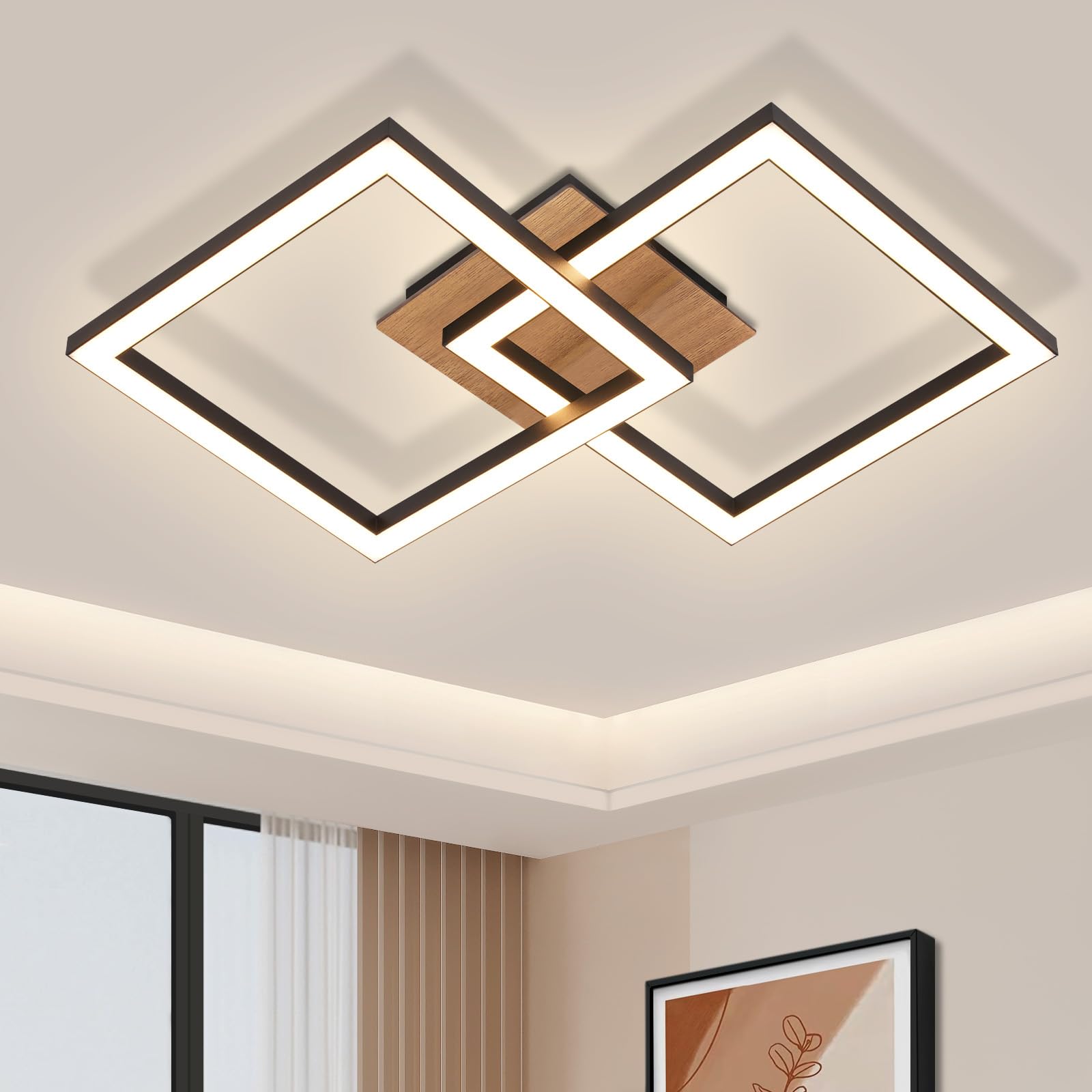 CBJKTX LED Deckenleuchte 24W Schwarz-Holz 3000K Warmweiss – Modern Design für alle Räume