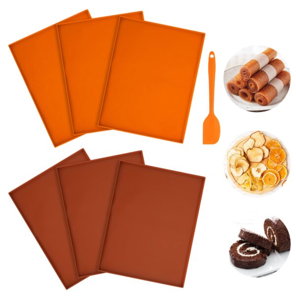 ACXFOND 6er Set Silikon-Dehydrator-Matten mit Rand – Antihaft-Frucht-Leder-Tabletts für Dörrer