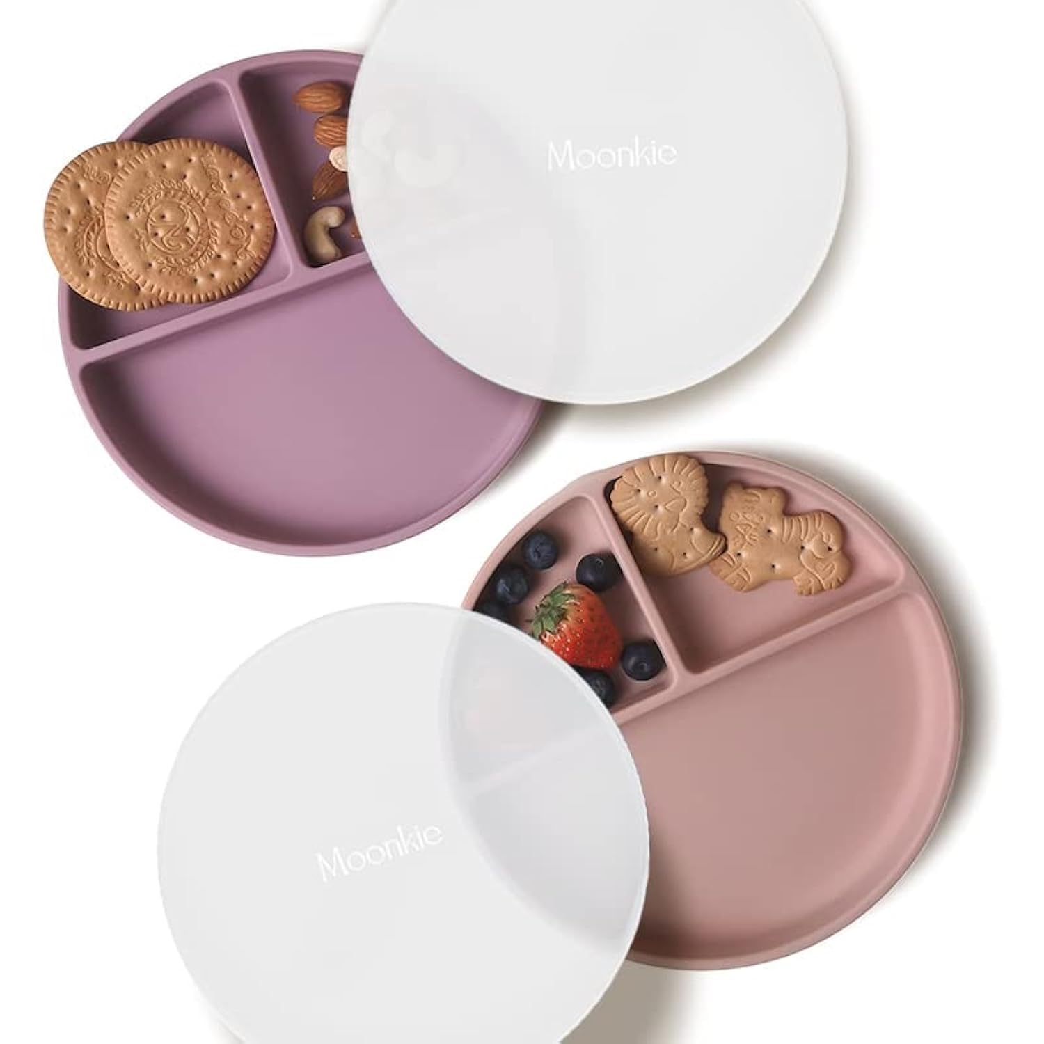 Moonkie 2er Set Silikon Kinderteller mit Saugnapf – BPA-frei & rutschfest für sicheres Esslernen