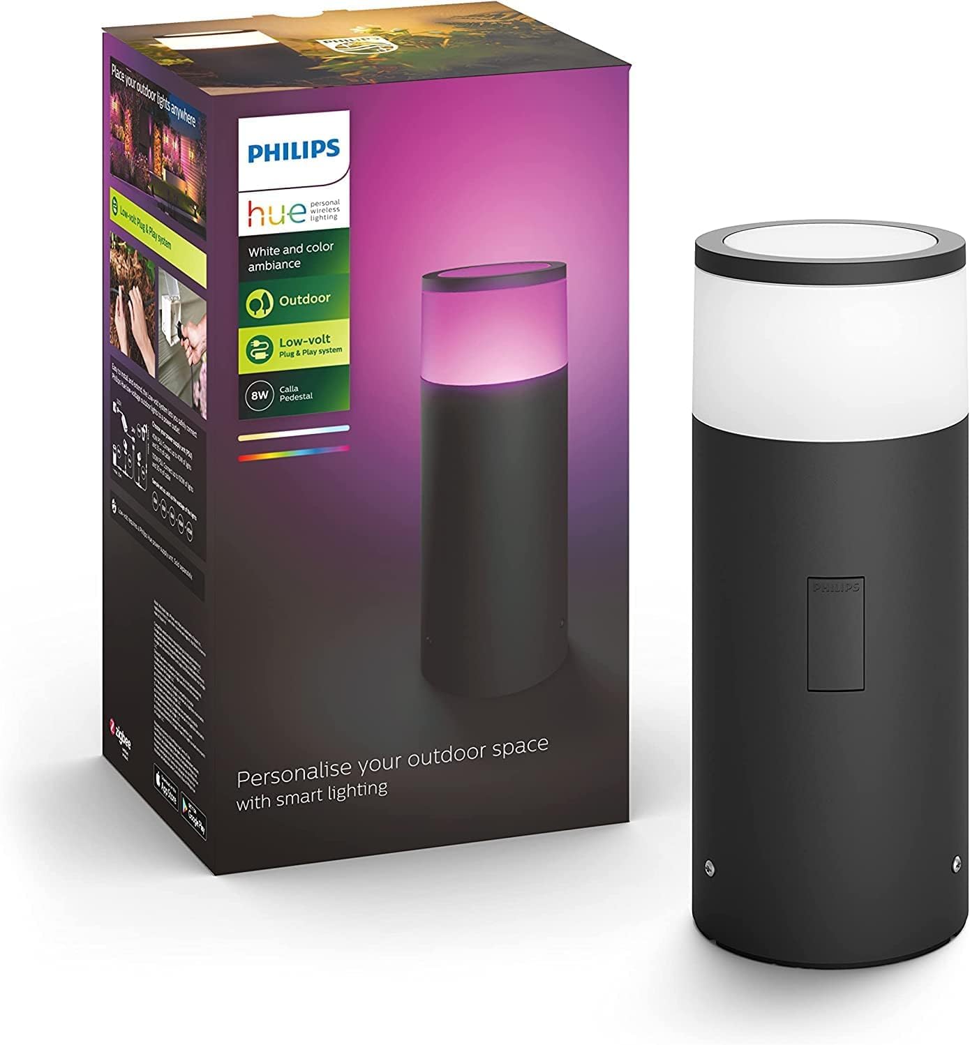 Philips Hue Calla Außen-Sockelleuchte Erweiterung – Smart Gartenbeleuchtung mit 16 Mio. Farben