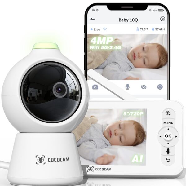 COCOCAM Baby 10Q 2K 4MP Babyphone mit 5 Zoll Display – KI-Sicherheit & Nachtsicht