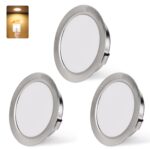 KYOTECH 3W LED Einbaustrahler 230V, dimmbar, IP44 – 3er Set Nickel, 3000K Warmweiss