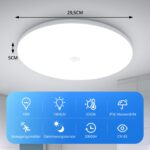 Combuh LED-Deckenleuchte 29,5 cm mit Bewegungsmelder – 18W Kaltweiß IP56 für Innen – Bild 6