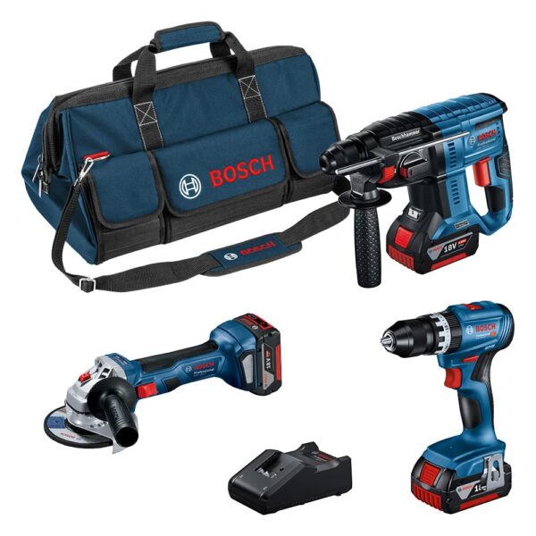 Bosch Professional 18V Combo Kit GSB 45 + GBH 21 + GWS 7 – 3er Akku-Starter-Set