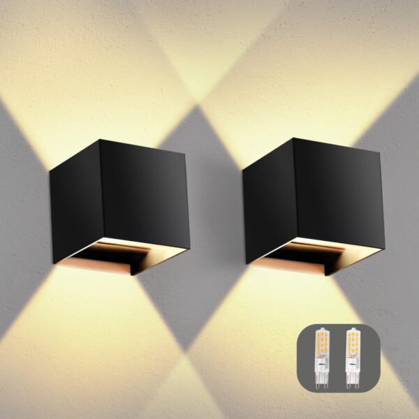 OOWOLF 2er-Set Wandleuchte 10x10cm mit G9-LED 4W – IP65 Innen & Außen Warmweiss