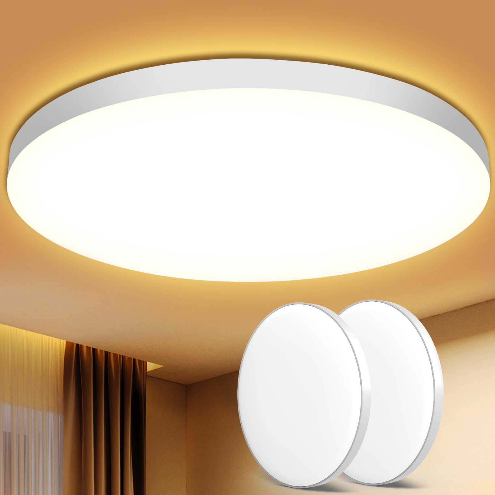 LED Deckenleuchte Ø28cm 2er Set 24W 3000K – Flach & Wasserfest für alle Räume