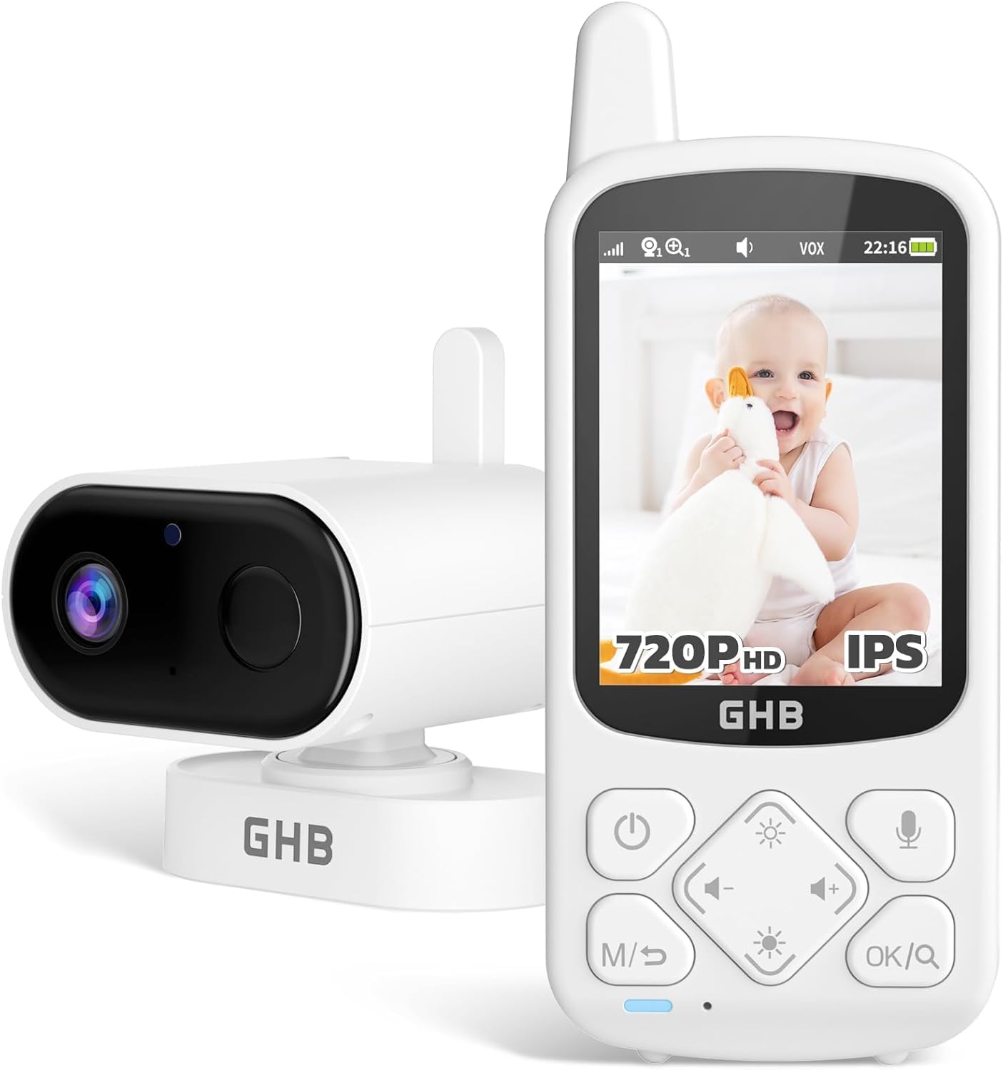 GHB Babyphone mit Kamera 720P HD – Sicherer Baby Monitor mit 15h Akku & Nachtsicht