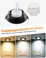 wowatt 6er LED Einbaustrahler 230V Schwarz – 3 Farbtemperaturen & 3-Stufen Dimmbar – Bild 2