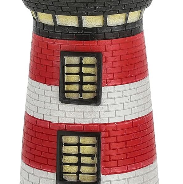 Cepewa LED Solar Leuchtturm H34.3cm Rot-Weiss – Drehbares Leuchtfeuer für Garten & Terrasse