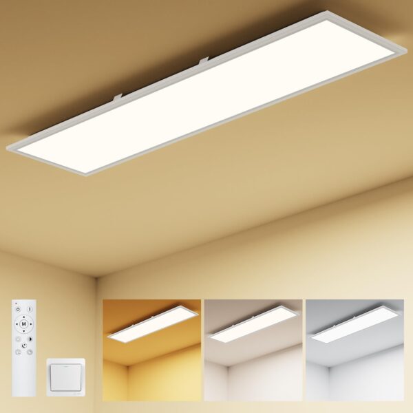 Amdelne LED Panel Deckenleuchte 100x25cm – Dimmbar 3000-6500K mit Fernbedienung & Timer