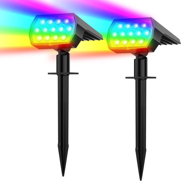 Flaow RGB Solar Gartenleuchte mit 65 LED – IP65 Solarstrahler für Garten & Terrasse (2er-Set)