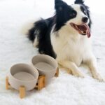 SPUNKYJUNKY Kippbarer Hundenapf Keramik 850ml – Ergonomischer Doppelnapf mit Bambus Ständer – Bild 7