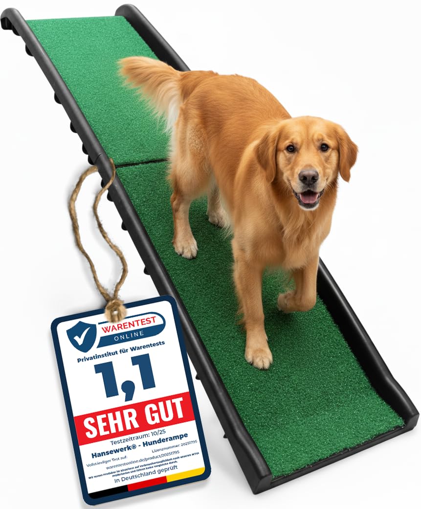 HANSEWERK Hunderampe klappbar rutschfest bis 90 kg – Gelenkschonende Autorampe 157x40 cm