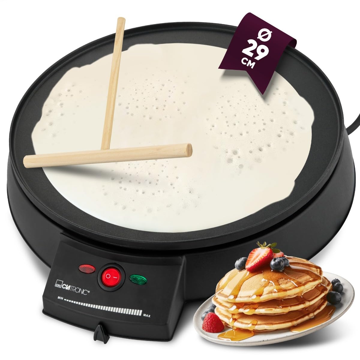 61qn51tqNnL._SY1200_.jpg Clatronic Crêpes Maker Ø29 cm mit Antihaftbeschichtung – Professionelle Crêpes für Zuhause – Bild 1