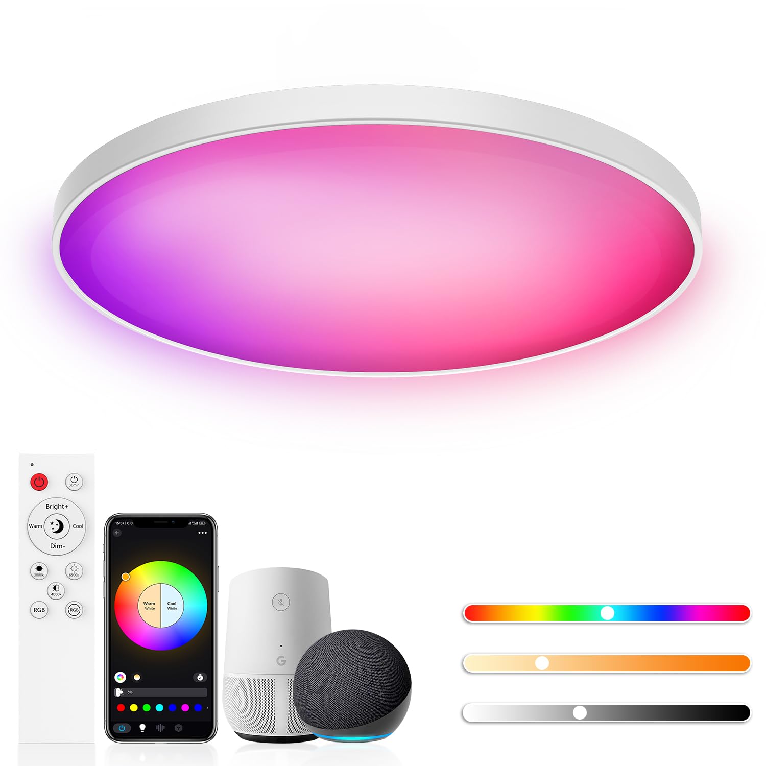 Gaethra LED Deckenleuchte 30W Rund – RGB & Dimmbar mit Alexa & App-Steuerung
