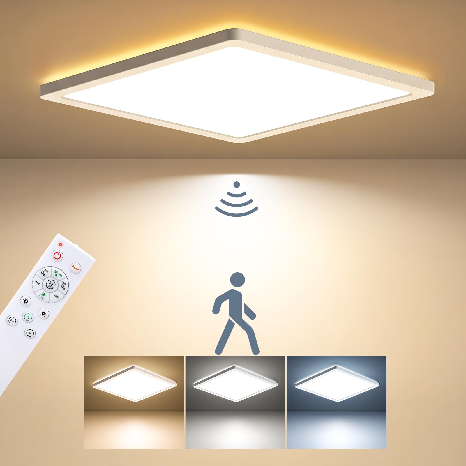 BLNAN 24W LED Deckenleuchte mit Radar-Bewegungsmelder – Dimmbar, Fernbedienung, 30cm