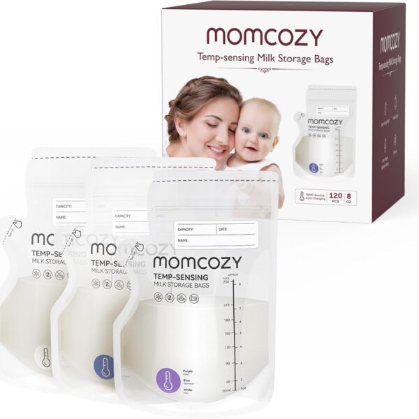 Momcozy Easy Pour Muttermilchbeutel 250 ml – 120 Stück mit Temperatur-Farbwechsel