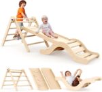Puecrof 7-in-1 Montessori Klettergerüst aus Birkenholz mit Rutsche & Bogen für Kleinkinder
