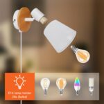 Ketom E14 Wandleuchte Weiß Rund mit Holz & Stoff – Verstellbare Vintage Wandlampe für Innen – Bild 2