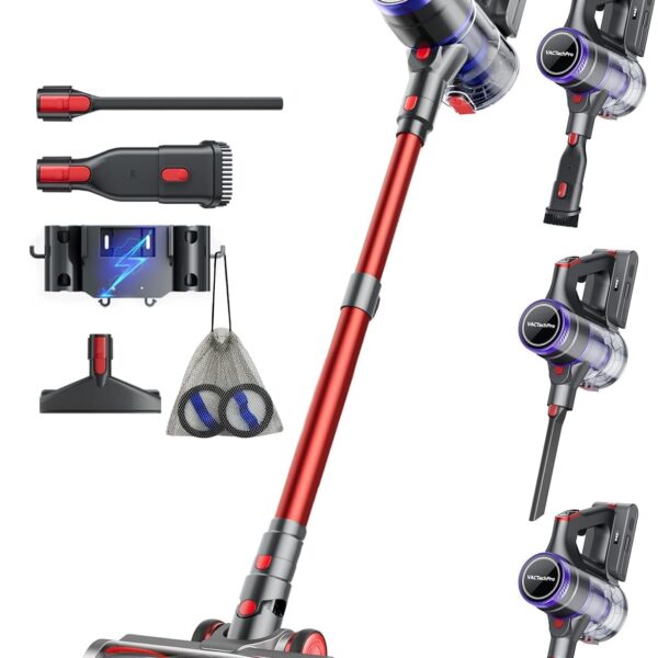 VACTechPro 55kPa Akku Staubsauger kabellos – 600W Motor, 70min Laufzeit, 8-Schicht-Filterung