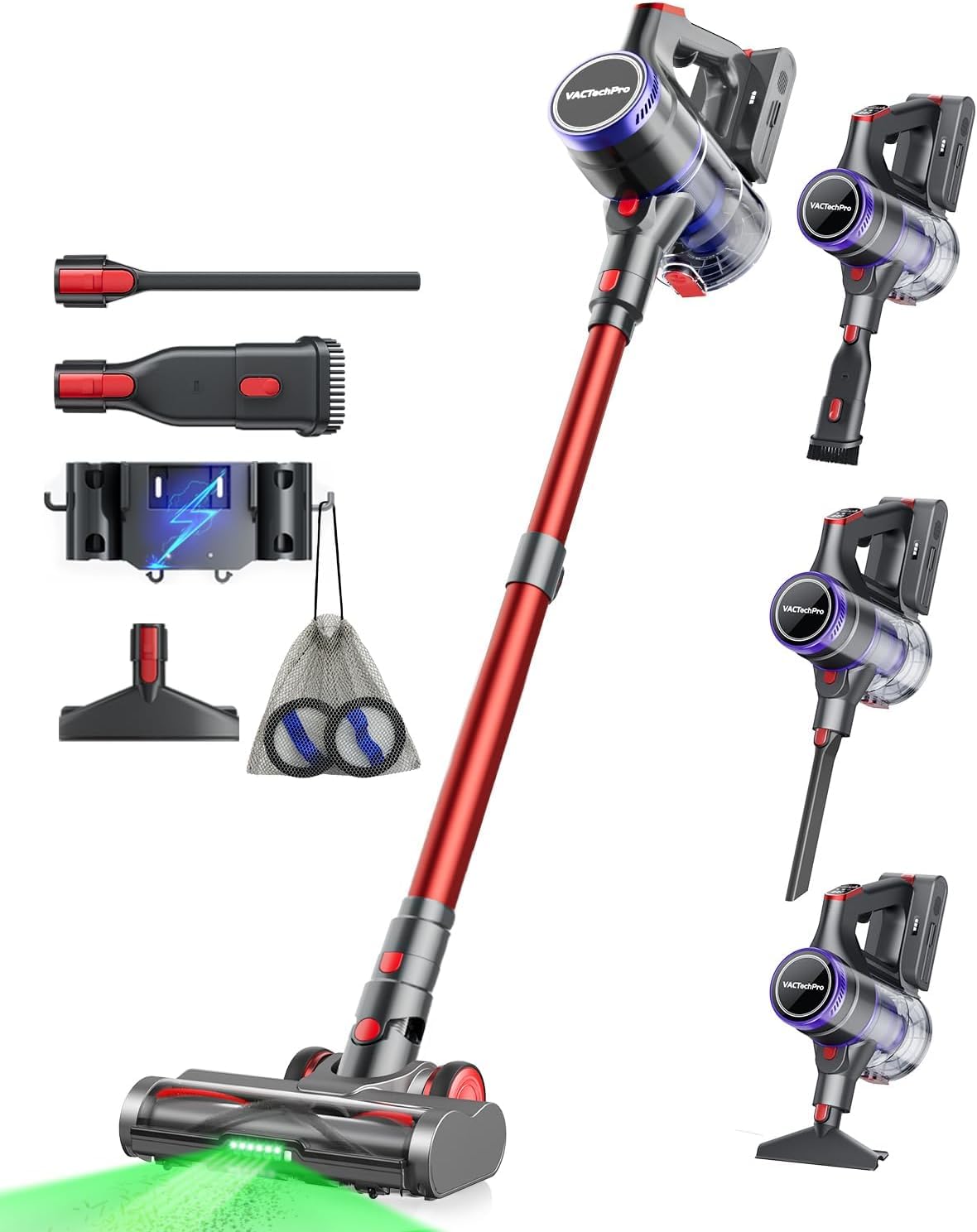 VACTechPro 55kPa Akku Staubsauger kabellos – 600W Motor, 70min Laufzeit, 8-Schicht-Filterung