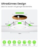 ALUSSO LED Einbaustrahler 68mm 12er Set – Dimmbar & 3 Farbtemperaturen für Badezimmer – Bild 2