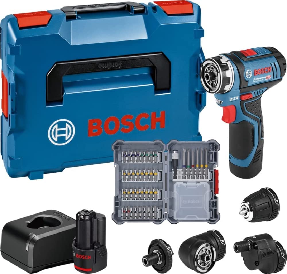 Bosch Professional GSR 12V-15 FC Akku-Bohrschrauber – FlexiClick System mit 2 Akkus & Zubehör