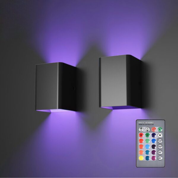 2er Set RGB Wandleuchte Schwarz Dimmbar – 5W LED mit Fernbedienung & Farbwechsel