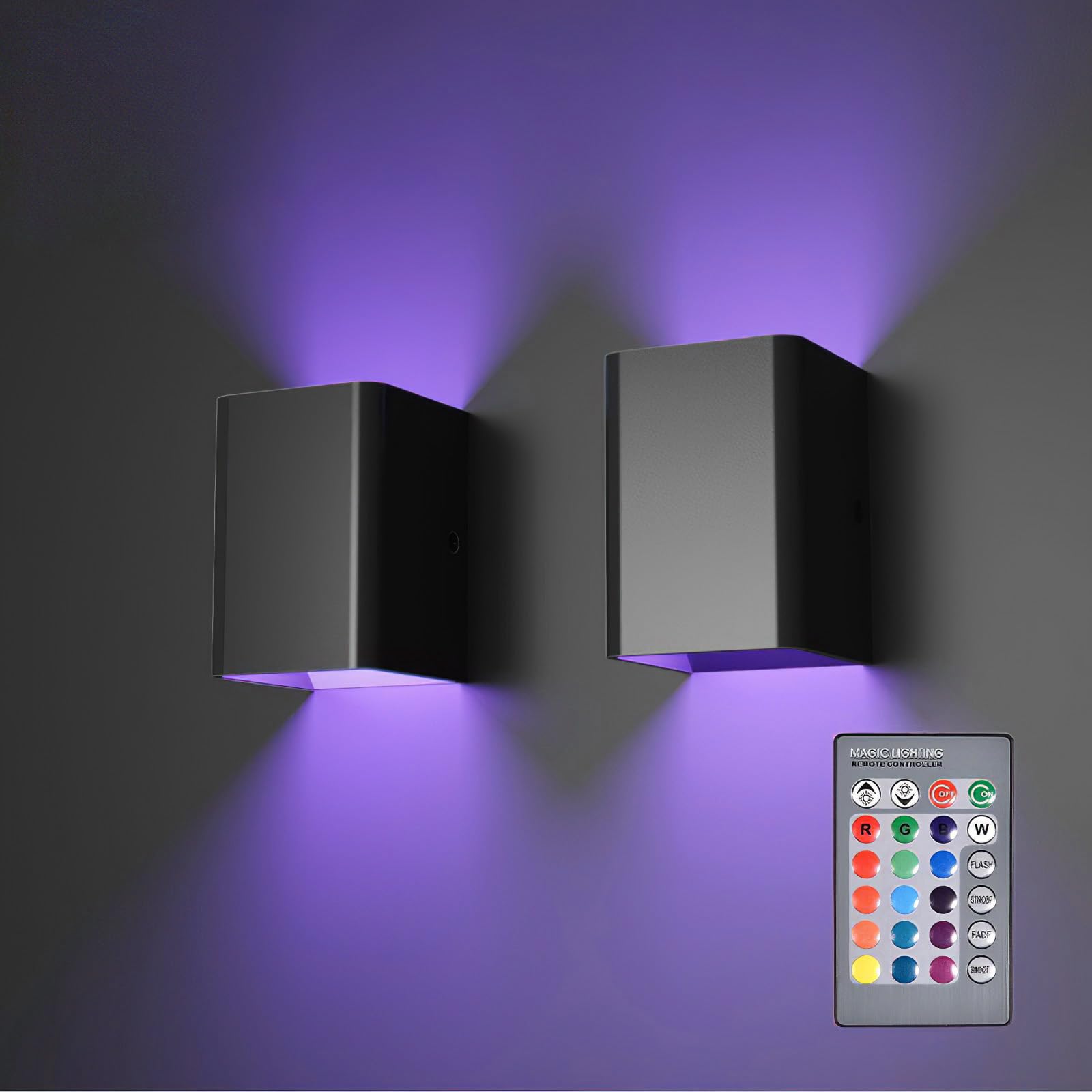 2er Set RGB Wandleuchte Schwarz Dimmbar – 5W LED mit Fernbedienung & Farbwechsel