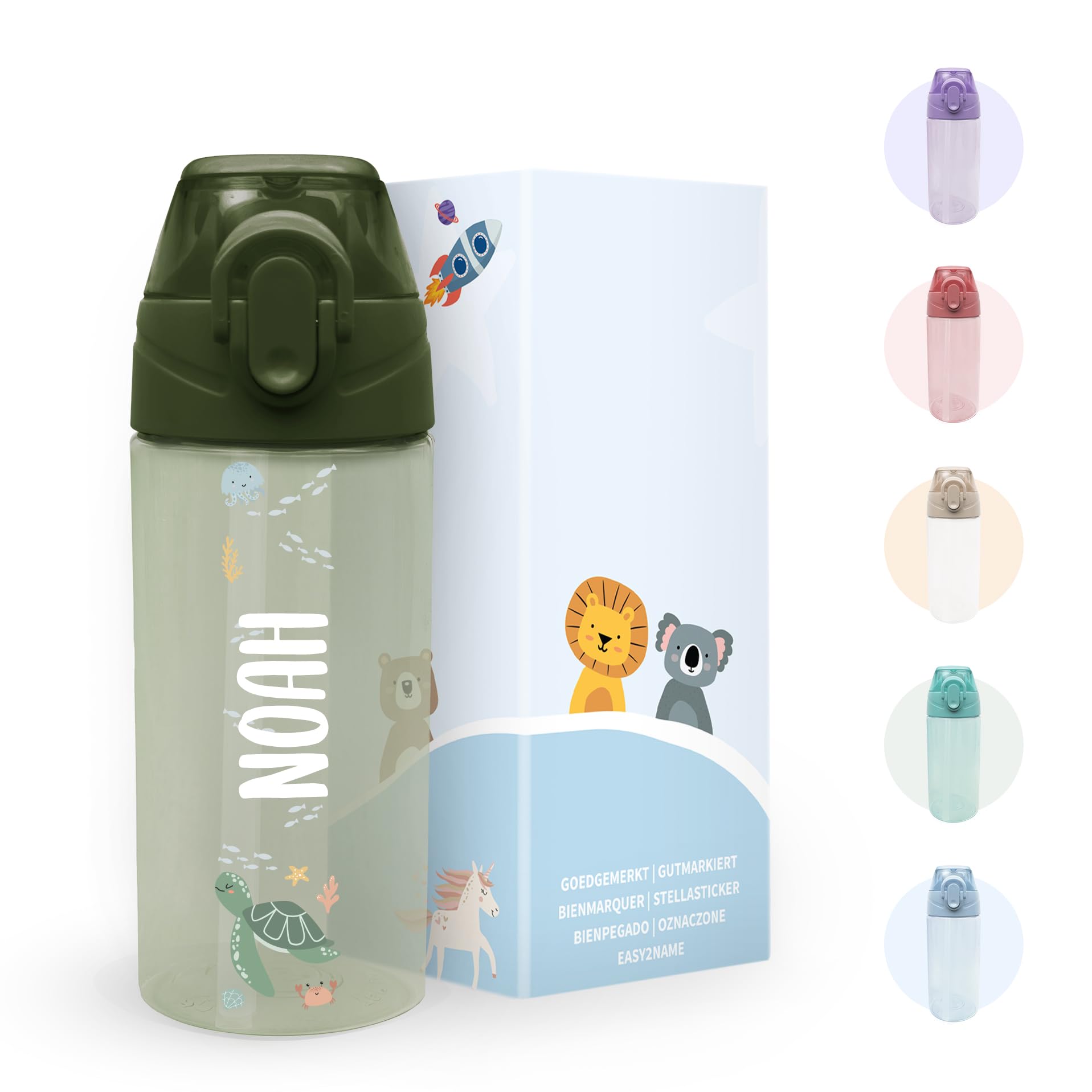 gutmarkiert Kindertrinkflasche 450 ml personalisiert – BPA-frei mit Strohhalm für Kinder