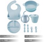 PandaEar 9-teiliges Silikon Geschirrset – Babysicheres Fütter-Set mit Saugnapf-Funktion (Blau) – Bild 3