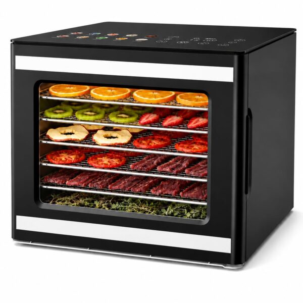 JUMMICO Dörrautomat mit 6 Edelstahl-Tabletts & 10 Programme – Temperatur 35–75 °C