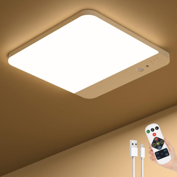 Toowell Akku-Deckenleuchte mit Bewegungsmelder – LED-Deckenlampe ohne Bohren & Stromanschluss