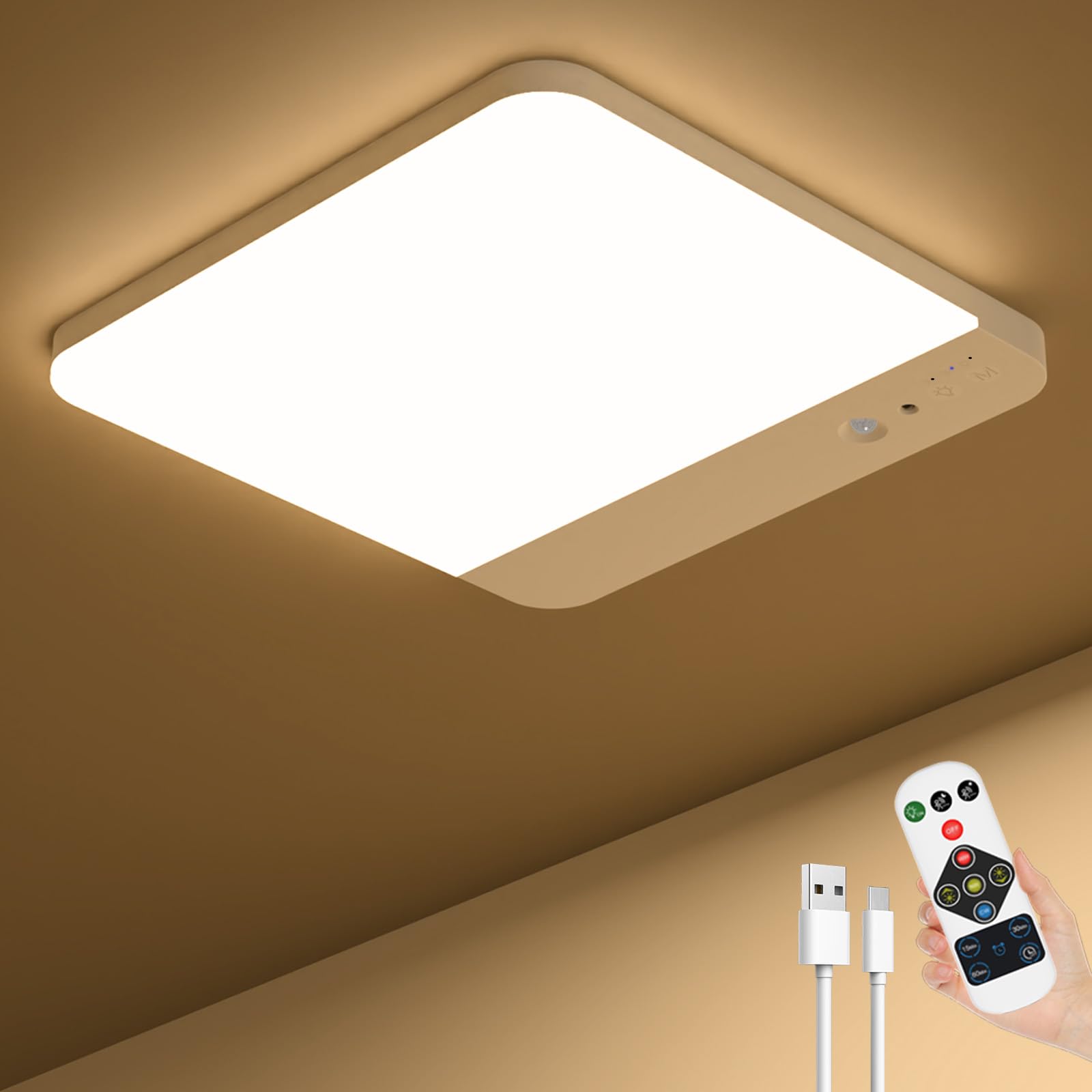 Toowell Akku-Deckenleuchte mit Bewegungsmelder – LED-Deckenlampe ohne Bohren & Stromanschluss